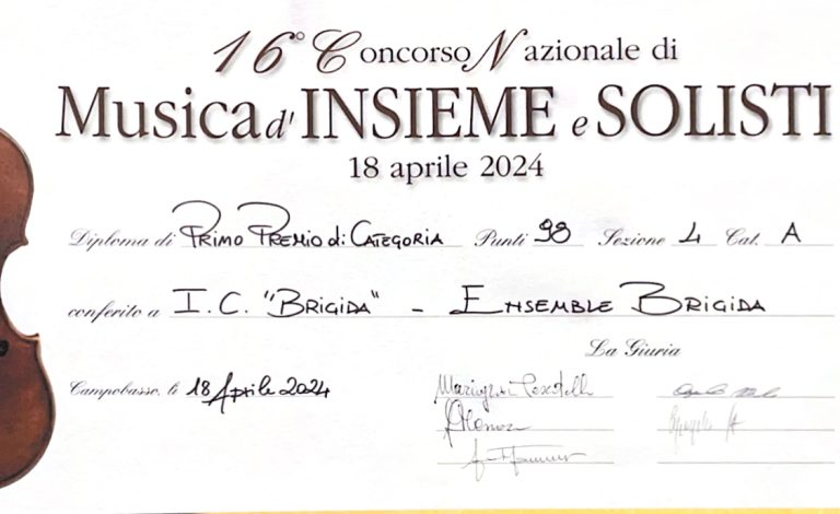 Scopri di più sull'articolo Concorso nazionale di Musica d’insieme per solisti: primo premio per i giovani musicisti della Brigida